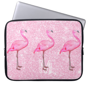 Girly Pink Glitter Tropical Flamingos Patroon Laptop Sleeve