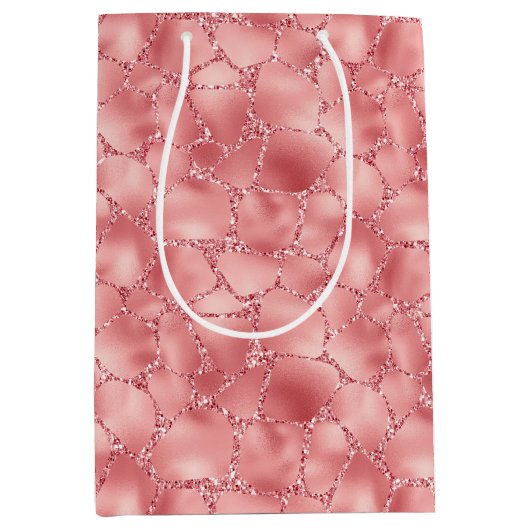 Girly Pink Glitzy Glitter Giraffe Print Medium Cadeauzakje (Voorkant)