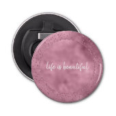 Girly Pink Glitzy Glitter Sparkle gepersonaliseerd Button Flesopener (Voorkant)