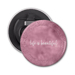 Girly Pink Glitzy Glitter Sparkle gepersonaliseerd Button Flesopener