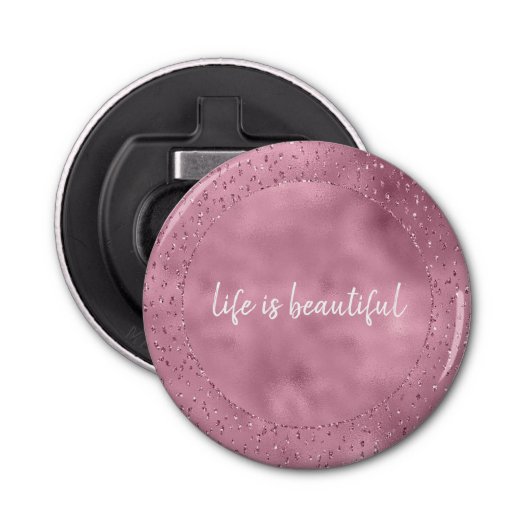 Girly Pink Glitzy Glitter Sparkle gepersonaliseerd Button Flesopener (Voorkant)