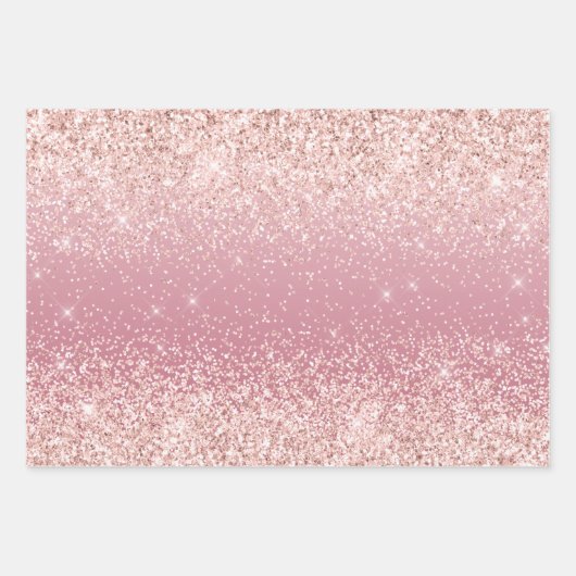 Girly Pink Glitzy Glitter Sparkle Inpakpapier Vel (Voorkant)
