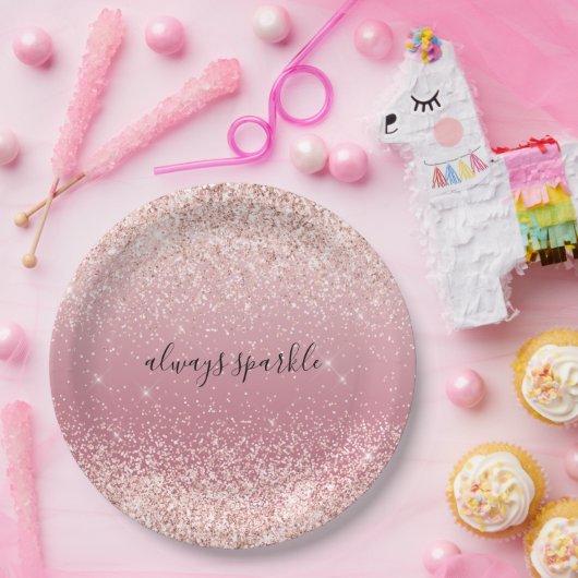 Girly Pink Glitzy Glitter Sparkle Papieren Bordje (Feest)