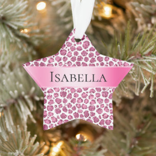 Girly Pink Glitzy Leopard Persoonlijke naam Ornament