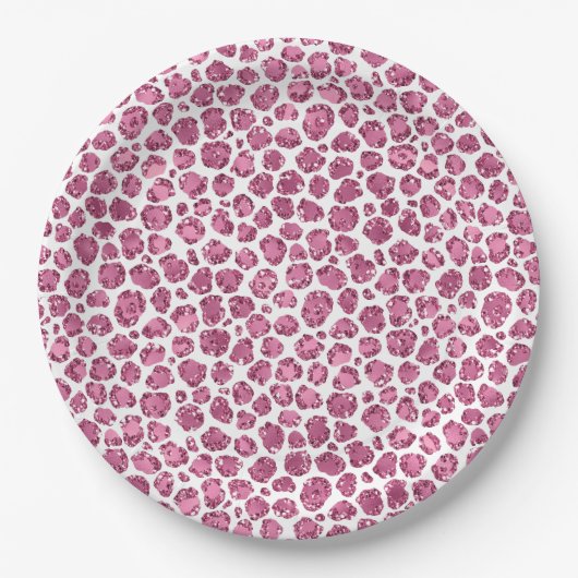 Girly Pink Glitzy Leopard Print Papieren Bordje (Voorkant)