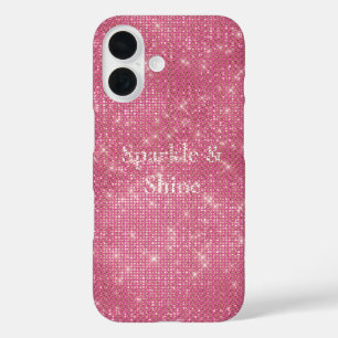 Girly Pink Glitzy Sparkle iPhone 16 Hoesje