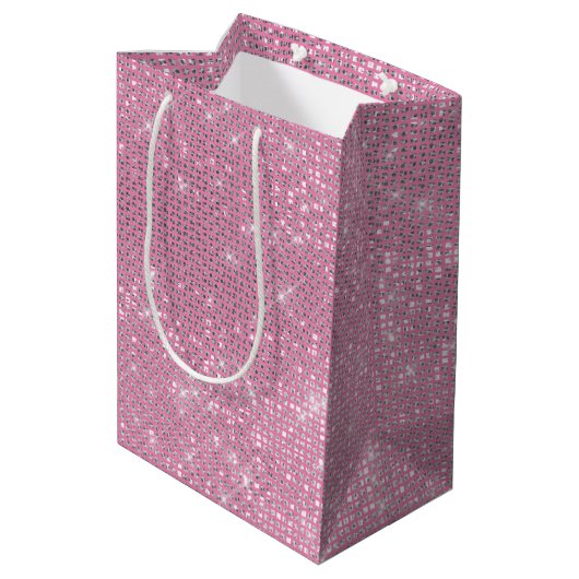Girly Pink Glitzy Sparkle Medium Cadeauzakje (Achterkant Gekanteld)