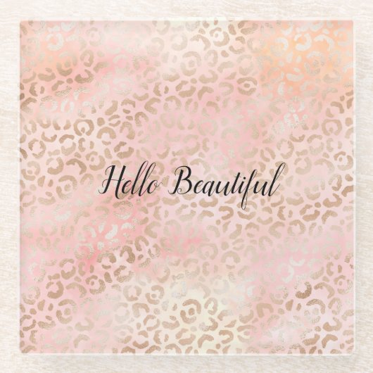 Girly Pink Gold Blush Leopard Print Onderzetter (Voorkant)