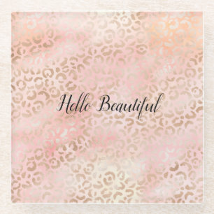 Girly Pink Gold Blush Leopard Print Onderzetter Glazen Onderzetter