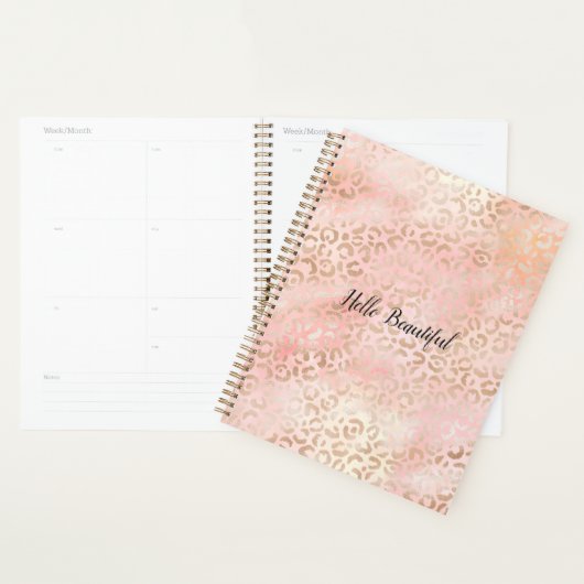 Girly Pink Gold Blush Leopard Print Planner (Display)