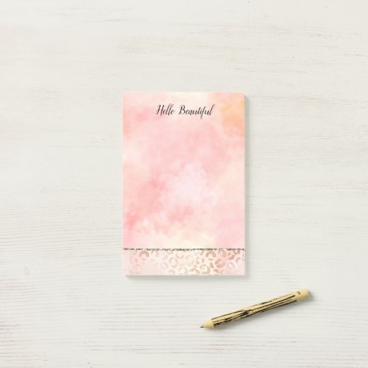 Girly Pink Gold Blush Leopard Print Post-it® Notes (Op bureau)