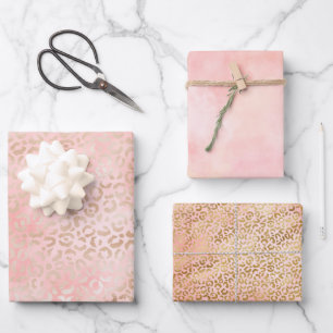 Girly Pink Gold Blush Leopard Print Roze Inpakpapier Vel