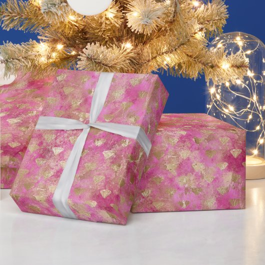 Girly Pink Gold Glam Diamonds Cadeaupapier (Feestdagen)