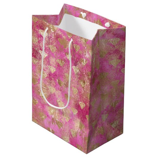 Girly Pink Gold Glam Diamonds Medium Cadeauzakje (Voorkant Gekanteld)