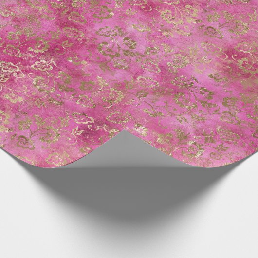Girly Pink Gold Glam Floral Cadeaupapier (Hoek)