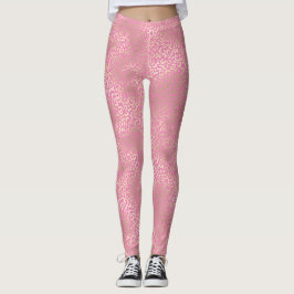 Girly Pink Gold Glam Leopard Print Leggings