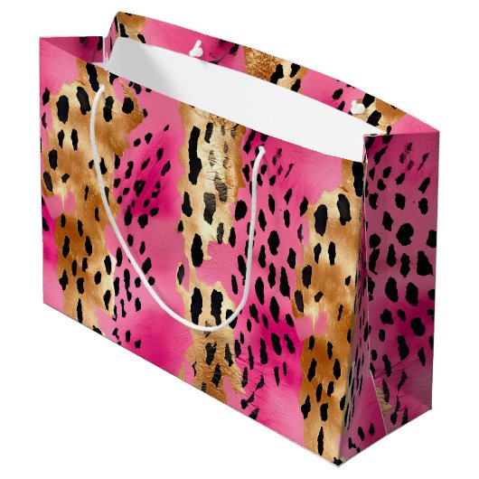Girly Pink Gold Glam Luipaard Print Abstract Groot Cadeauzakje (Achterkant Gekanteld)