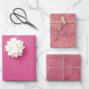Girly Pink Gold Glam Sterren Inpakpapier Vel