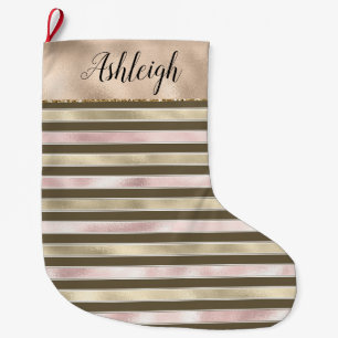 Girly Pink Gold Glam Stripes Grote Kerstsok