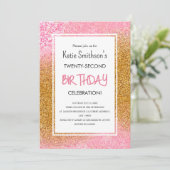 Girly Pink Gold Glitter Birthday Kaart (Staand voorkant)
