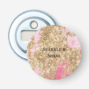 Girly Pink Gold Glitter Button Flesopener