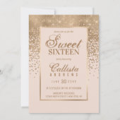 Girly Pink Gold Glitter Confetti Foto Sweet 16 Kaart (Achterkant)