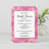 Girly Pink Gold Glitter Diamonds Uitnodiging (Staand voorkant)