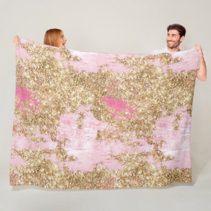 Girly Pink Gold Glitter Fleece Deken