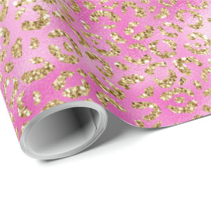 Girly Pink Gold Glitter Leopard Print Cadeaupapier