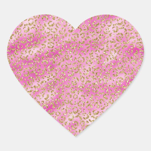 Girly Pink Gold Glitter Leopard Print Hart Sticker (Voorkant)