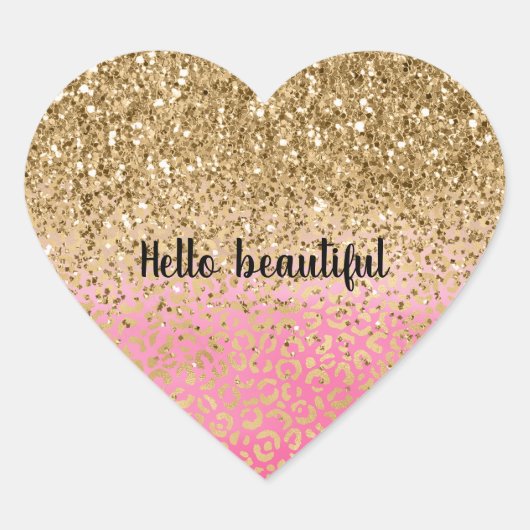 Girly Pink Gold Glitter Leopard Print Hart Sticker (Voorkant)