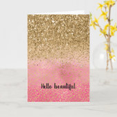 Girly Pink Gold Glitter Leopard Print Kaart (Gele Bloem)