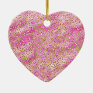 Girly Pink Gold Glitter Leopard Print Keramisch Ornament