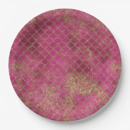 Girly Pink Gold Glitter Mermaid Glitz Papieren Bordje