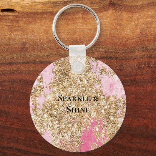 Girly Pink Gold Glitter Sleutelhanger (Voorkant)