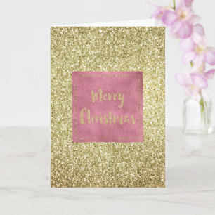 Girly Pink Gold Glitter Sparkle Glitz Kerstmis Kaart