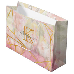 Girly Pink Gold Glitter Sparkle Monogram Floral Groot Cadeauzakje