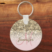 Girly Pink Gold Glitter Sparkles Monogram Sleutelhanger (Voorkant)