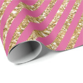 Girly Pink Gold Glitter Stripes Cadeaupapier (Rol Hoek)