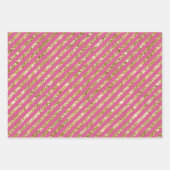 Girly Pink Gold Glitter Stripes Inpakpapier Vel (Voorkant 3)