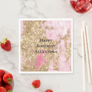 Girly Pink Gold Glitter Verjaardag Servet