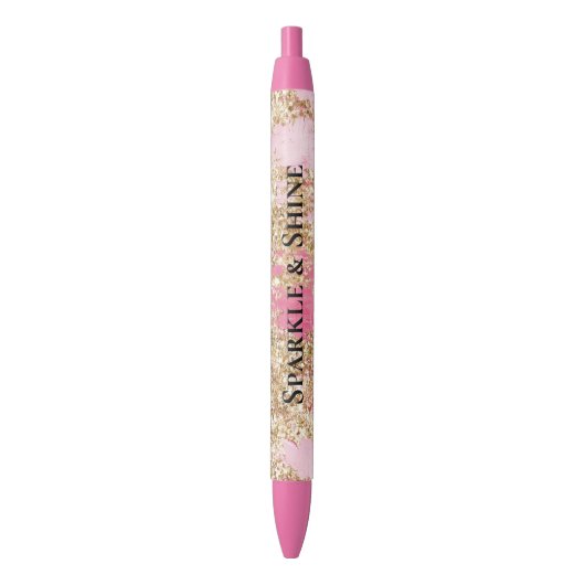Girly Pink Gold Glitter Zwarte Inkt Pen (Voorkant Verticaal)