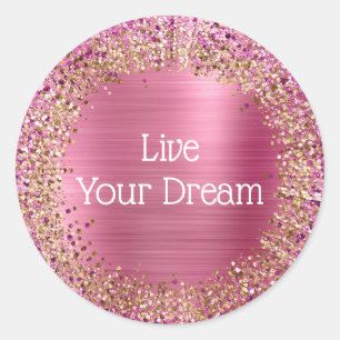 Girly Pink Gold Glitzy Sparkle Glitter Ronde Sticker