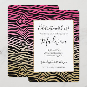 Girly Pink Gold Ombre Waterverf Black Zebra Print Kaart