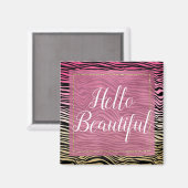Girly Pink Gold Ombre Waterverf Black Zebra Print Magneet (Voorkant / Achterkant)