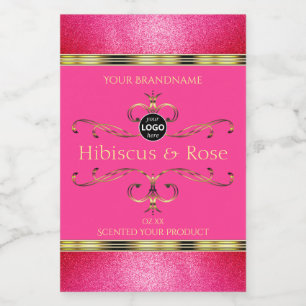 Girly Pink Gold Product Label Glitter Borders Logo Voedselcontainer Etiket