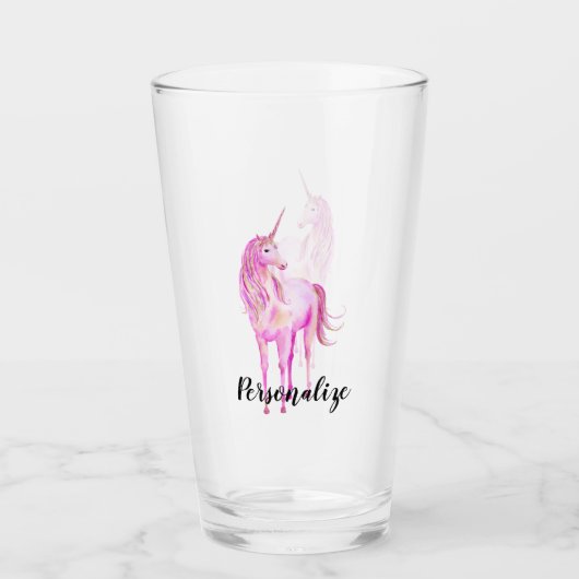 Girly Pink Gold Unicorn - Gepersonaliseerd Glas (Voorkant)