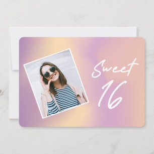 Girly Pink Gradient Foto Sweet Sixteen Birthday Kaart