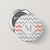 Girly Pink Gray Chevron Pattern met Monogram Ronde Button 5,7 Cm (Voorkant /achterkant)