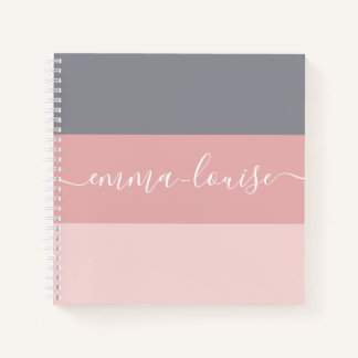 Girly Pink Grey Stripe Hand Lettered Naam Notitieboek